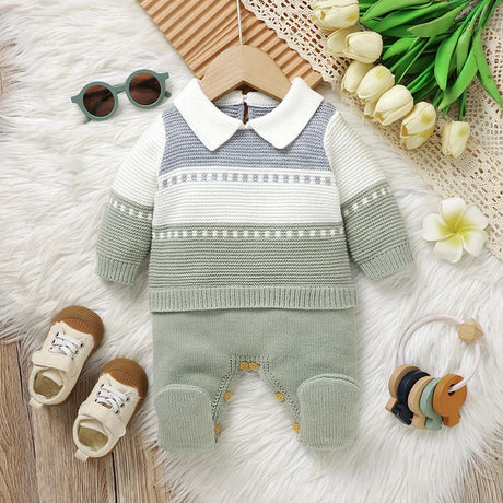 Striped Knit Baby Romper – Cosy Autumn Style - Bianca Australia