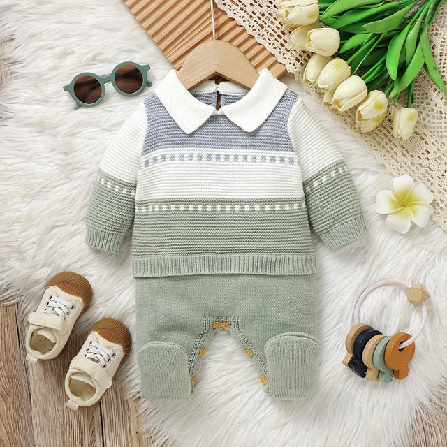 Striped Knit Baby Romper – Cosy Autumn Style - Bianca Australia