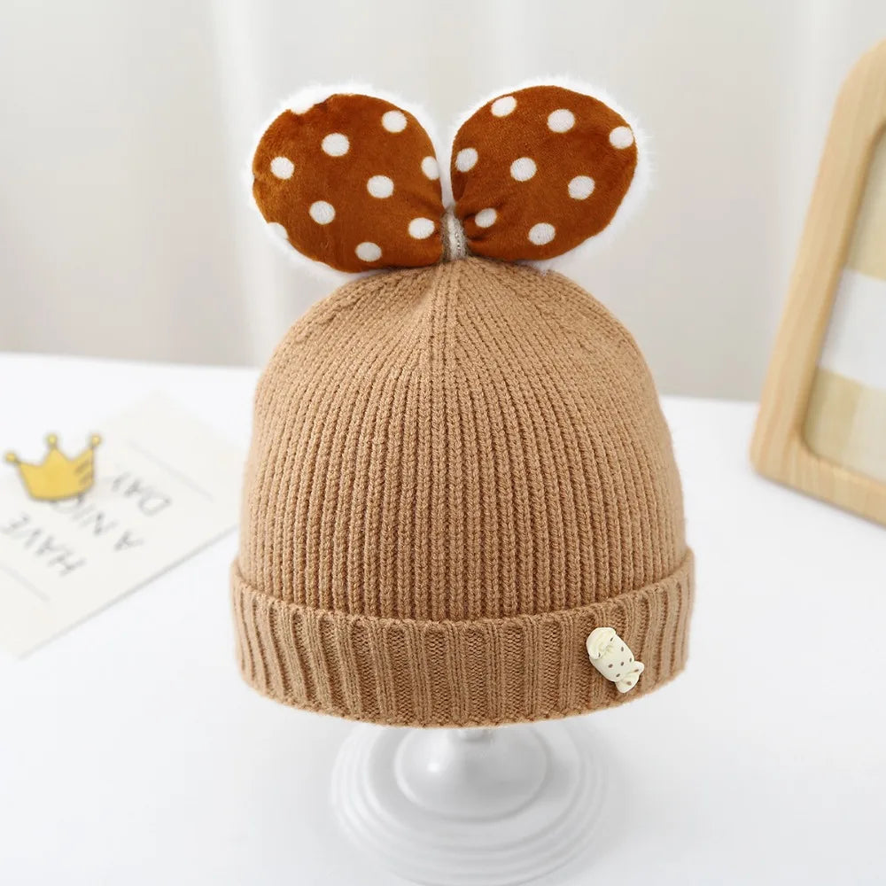 Polka Dot Baby Beanie with Bow – Warm & Cosy Bianca Australia