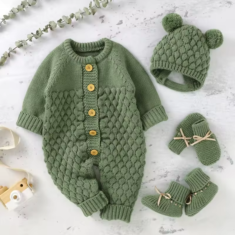 Newborn Knit Ensemble – 4Pcs Warm & Unisex - Bianca Australia