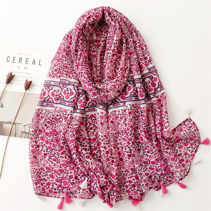 Xenia | Polka Floral Viscose Fringe Scarf Bianca Australia