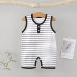 Sleeveless Cotton Baby Romper – Striped Summer Outfit Black