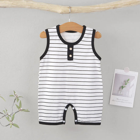 Sleeveless Cotton Baby Romper – Striped Summer Outfit Black