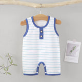 Sleeveless Cotton Baby Romper – Striped Summer Outfit Blue