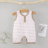 Sleeveless Cotton Baby Romper – Striped Summer Outfit Coffee
