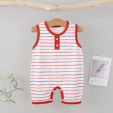 Sleeveless Cotton Baby Romper – Striped Summer Outfit Red