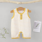 Sleeveless Cotton Baby Romper – Striped Summer Outfit Yellow
