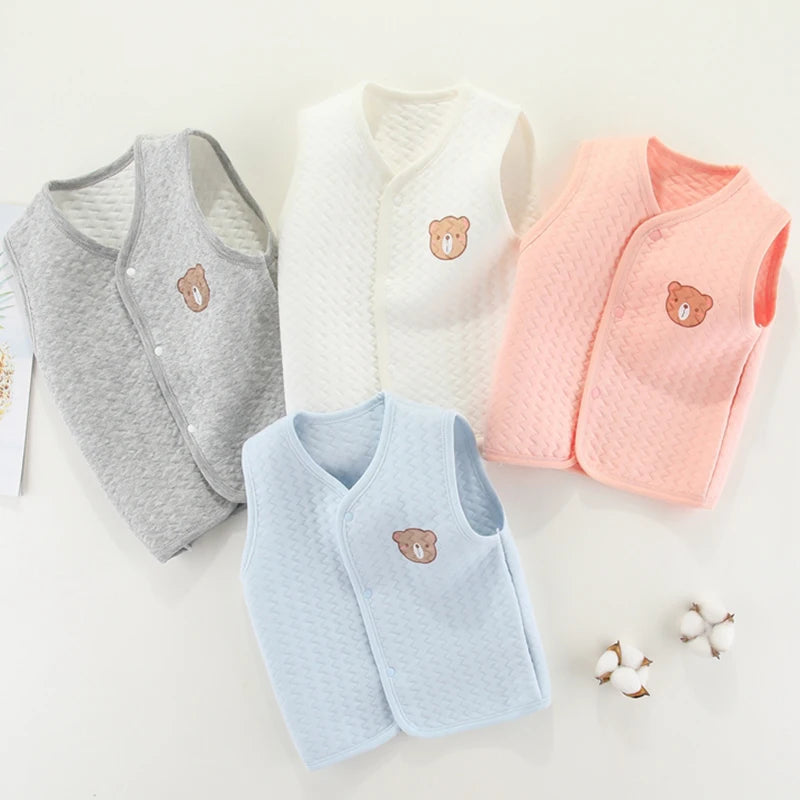 Soft Cotton Quilted Baby Vest with Bear Patch – Winter Warm