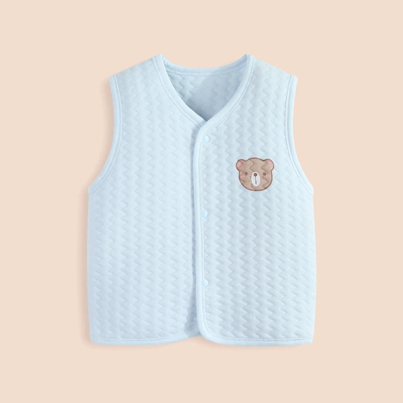 Soft Cotton Quilted Baby Vest with Bear Patch – Winter Warm Blue