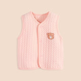 Soft Cotton Quilted Baby Vest with Bear Patch – Winter Warm Pink