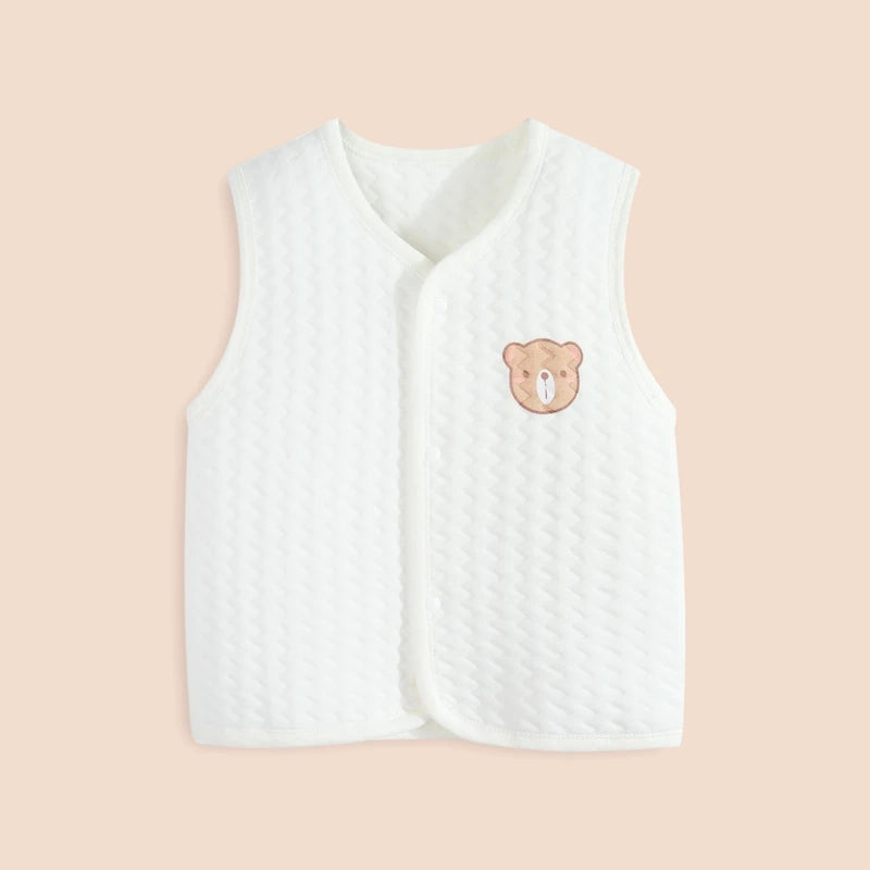 Soft Cotton Quilted Baby Vest with Bear Patch – Winter Warm White