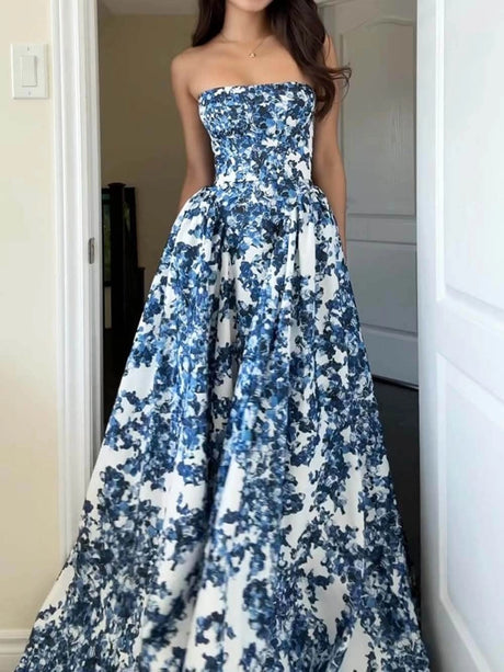 Strapless Printed Elegance Maxi Dress