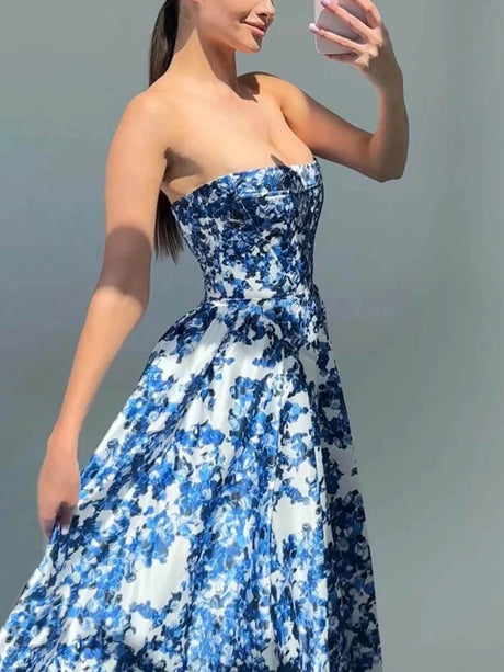 Strapless Printed Elegance Maxi Dress 1