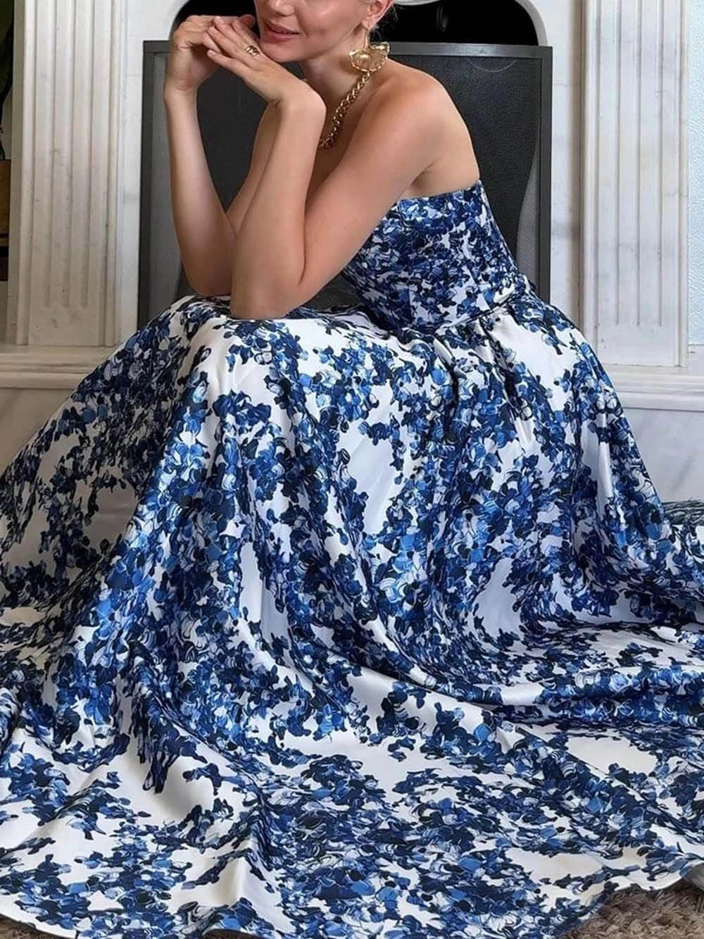 Strapless Printed Elegance Maxi Dress 2