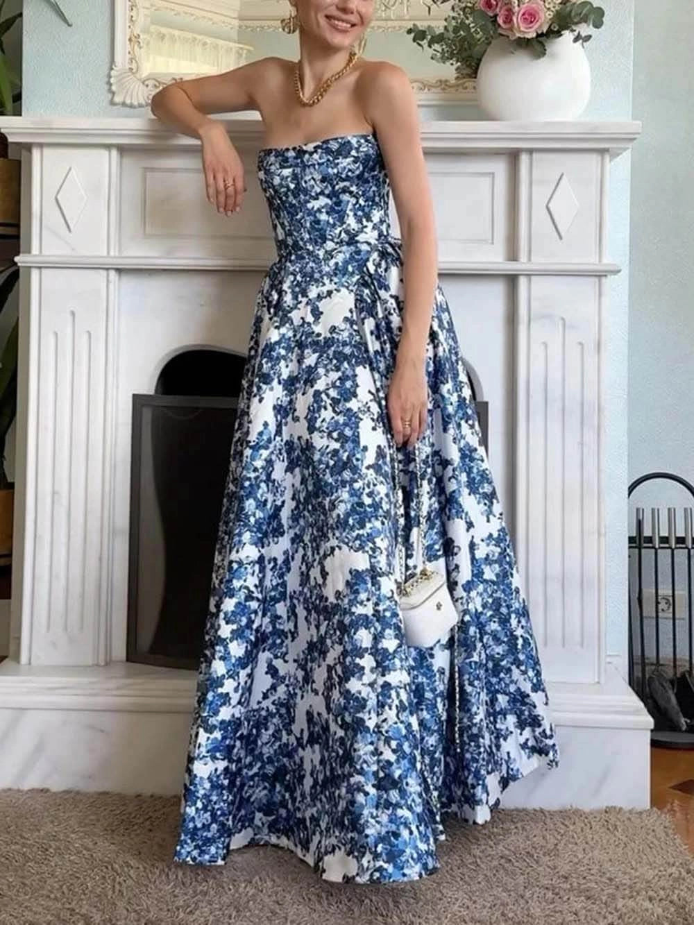 Strapless Printed Elegance Maxi Dress 3