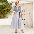Striped Belted Shirt Maxi Dress