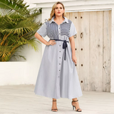 Striped Belted Shirt Maxi Dress