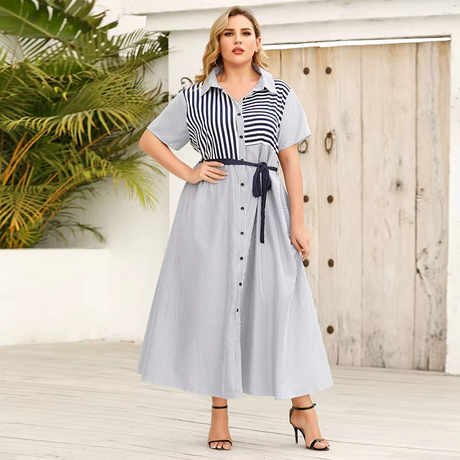 Striped Belted Shirt Maxi Dress