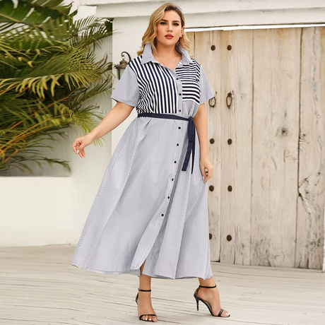 Striped Belted Shirt Maxi Dress 2