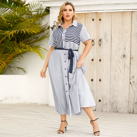Striped Belted Shirt Maxi Dress 3