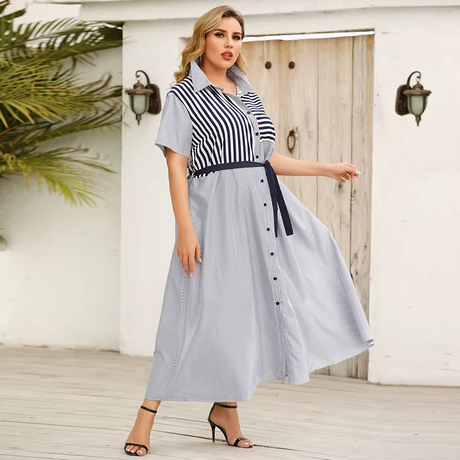 Striped Belted Shirt Maxi Dress 4