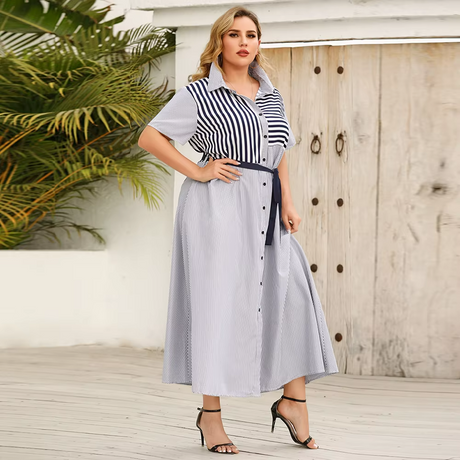 Striped Belted Shirt Maxi Dress 5
