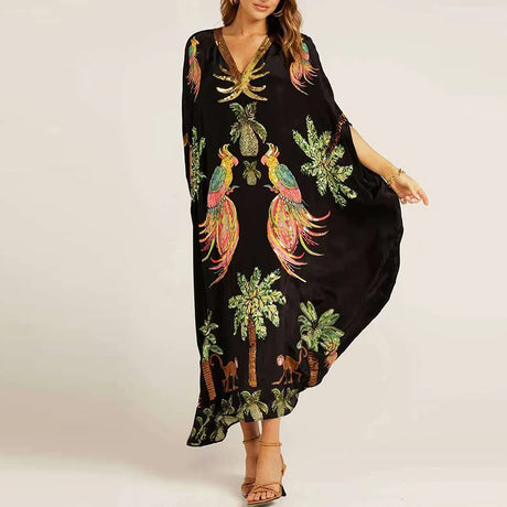 Tropical Drop Shoulder Coconut Print Dress