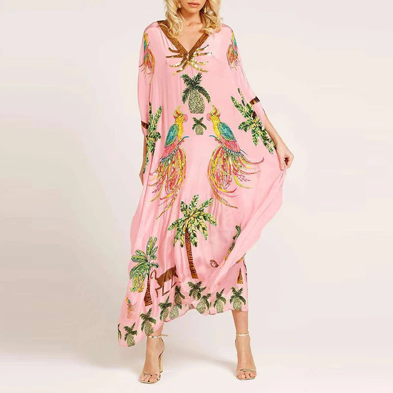 Tropical Drop Shoulder Coconut Print Dress 2