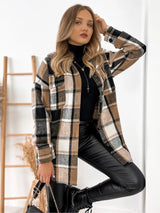 Women's Long Sleeve Plaid Wool Shirt Jacket