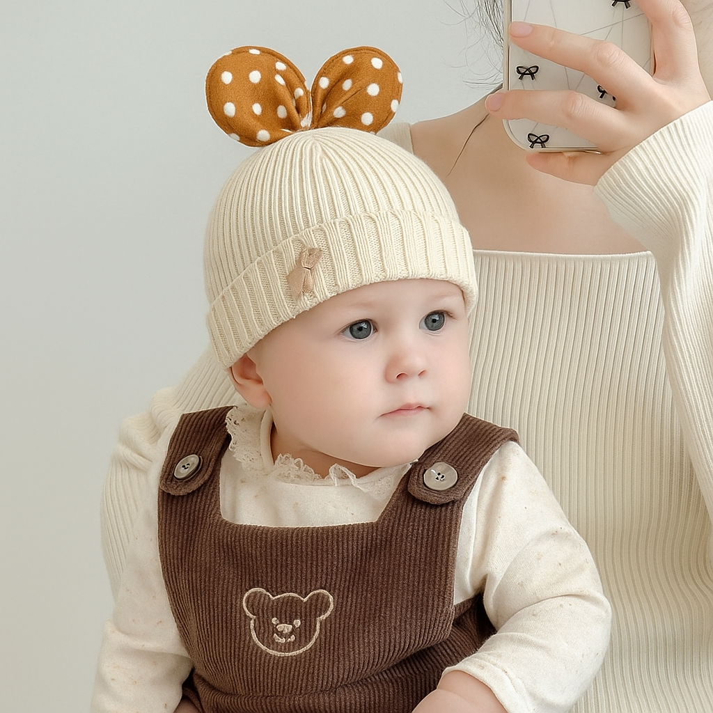 Polka Dot Baby Beanie with Bow – Warm & Cosy Bianca Australia