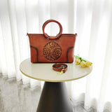 Handcrafted Embossed Leather Tote – Retro Style Workoutry