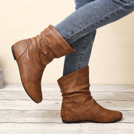 Slip-On Flat Ankle Boots – Pleated Round Toe Style Bianca Australia