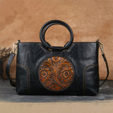 Handcrafted Embossed Leather Tote – Retro Style Workoutry