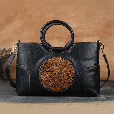 Handcrafted Embossed Leather Tote – Retro Style Workoutry