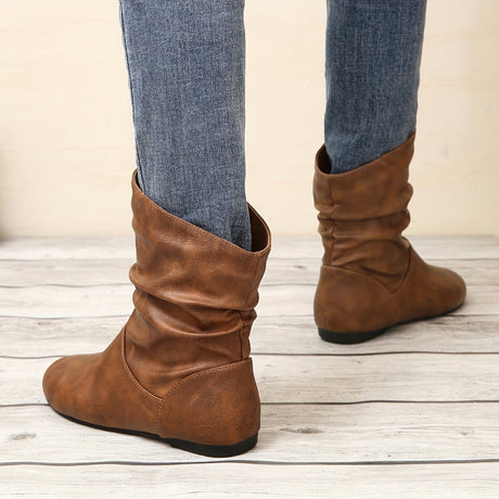 Slip-On Flat Ankle Boots – Pleated Round Toe Style Bianca Australia
