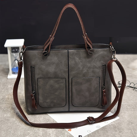 Vintage Leather Work Tote – Multi-Pocket Shoulder Bag Workoutry