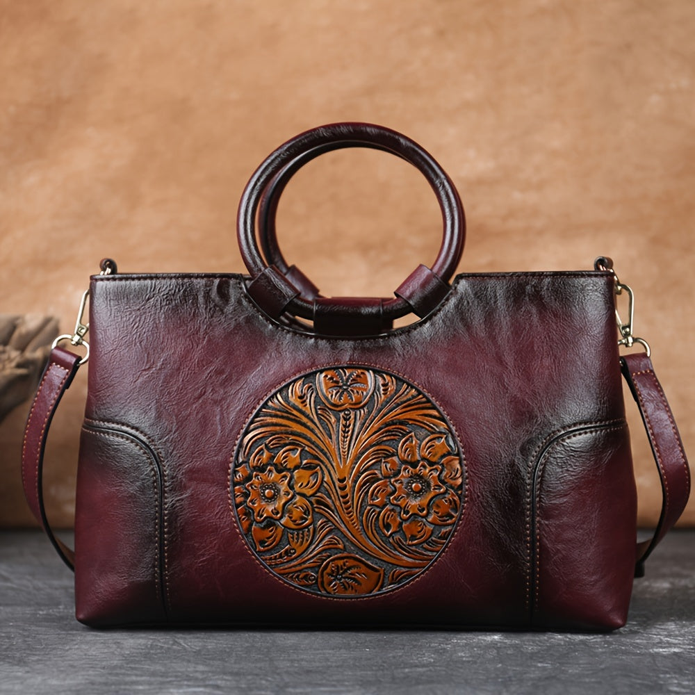 Handcrafted Embossed Leather Tote – Retro Style Workoutry