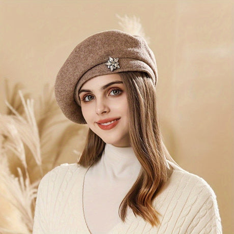 Embellished Wool Beret – Vintage Winter Chic Workoutry