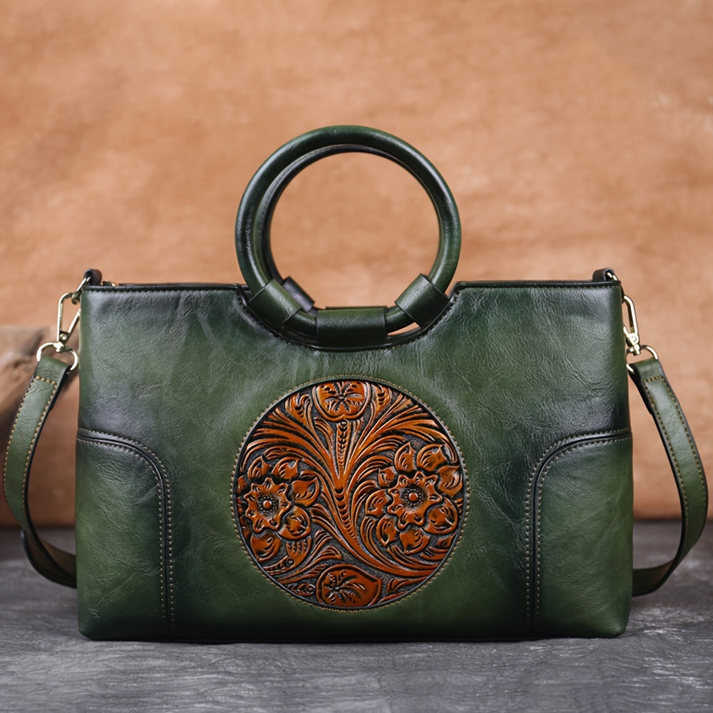 Handcrafted Embossed Leather Tote – Retro Style Workoutry