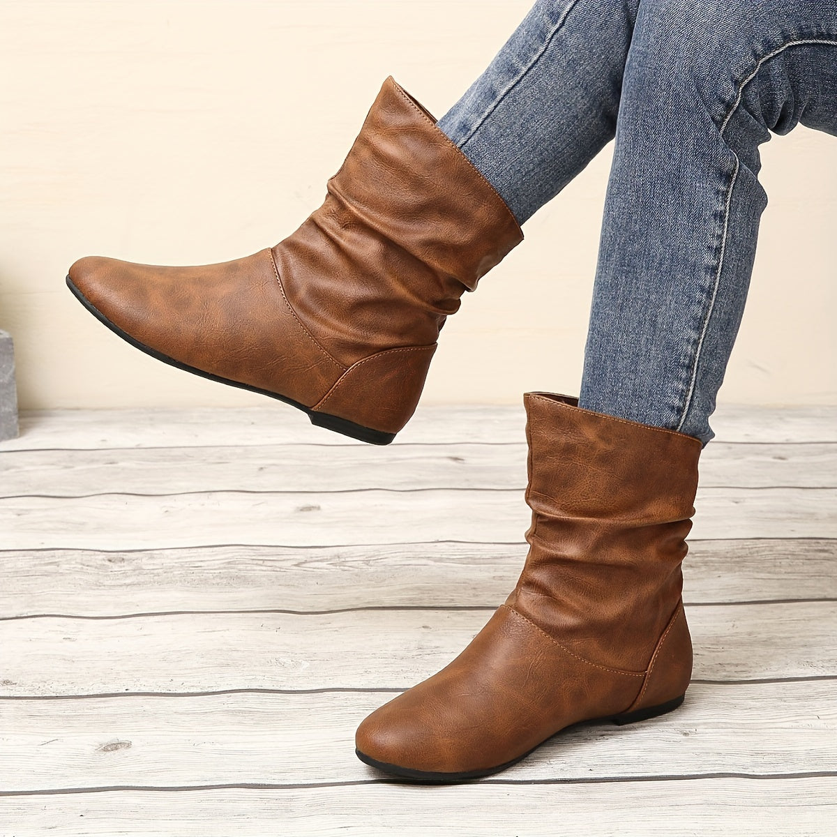Slip-On Flat Ankle Boots – Pleated Round Toe Style Bianca Australia