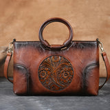 Handcrafted Embossed Leather Tote – Retro Style Workoutry