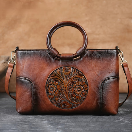 Handcrafted Embossed Leather Tote – Retro Style Workoutry