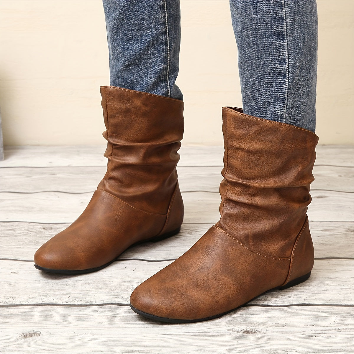 Slip-On Flat Ankle Boots – Pleated Round Toe Style Bianca Australia