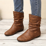 Slip-On Flat Ankle Boots – Pleated Round Toe Style Bianca Australia