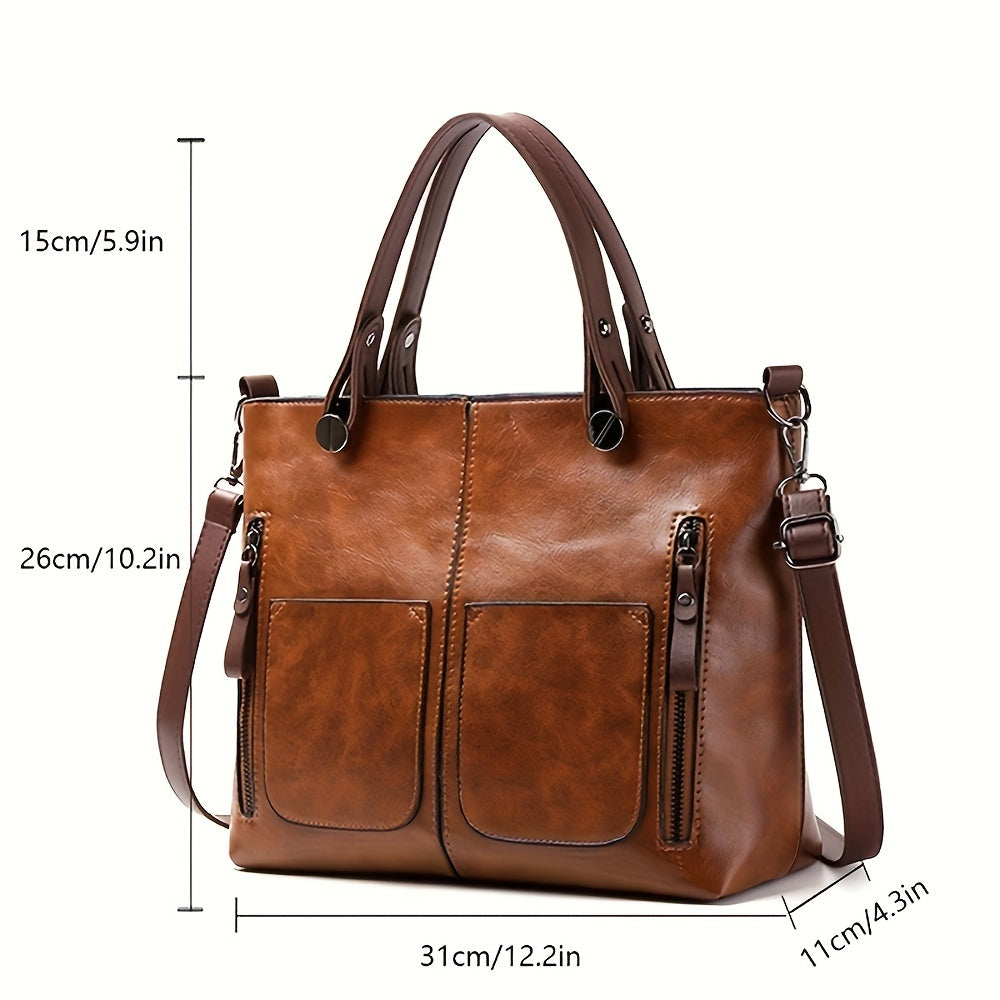 Vintage Leather Work Tote – Multi-Pocket Shoulder Bag Workoutry
