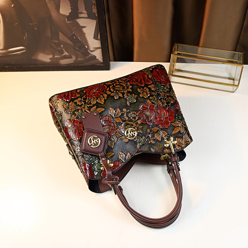 Floral PU Leather Tote Bag – Luxury Design Workoutry