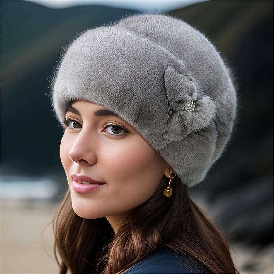 Faux Mink Fur Bucket Hat – Floral Winter Style Workoutry