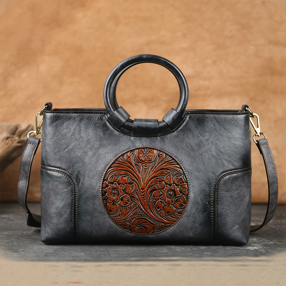 Handcrafted Embossed Leather Tote – Retro Style Workoutry