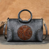 Handcrafted Embossed Leather Tote – Retro Style Workoutry