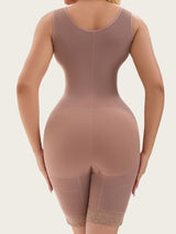 Full bodysuit shapewear nude back view with lace hem